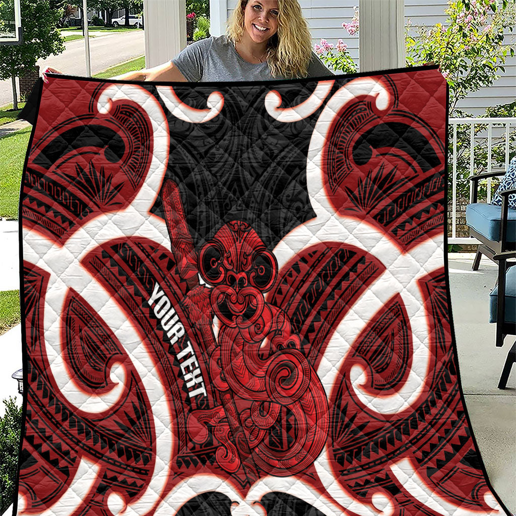 Whero Aotearoa Atua Tumatauenga Personalised Quilt Maori God Of War Tiki With Taiaha LT14 Red - Polynesian Pride