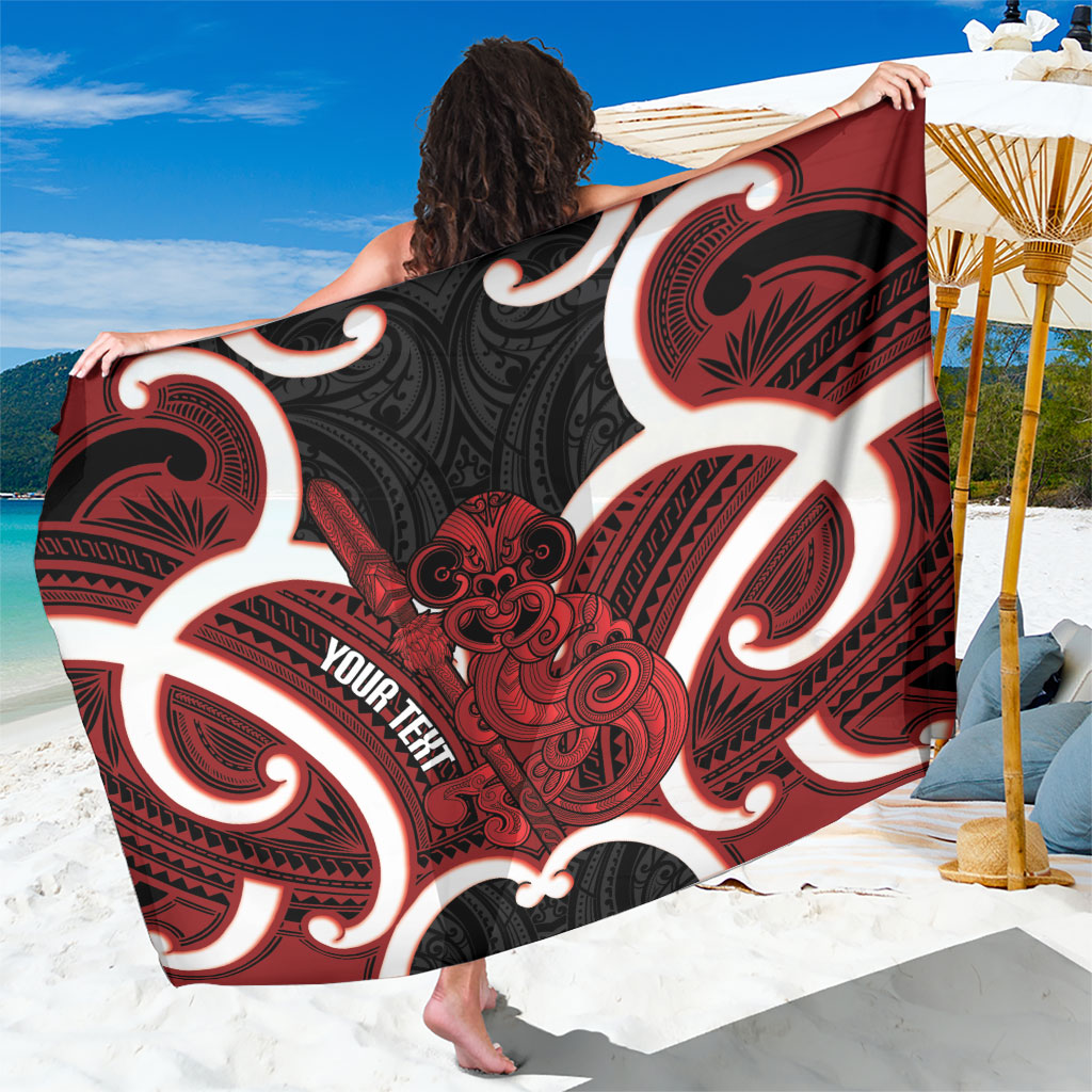 Whero Aotearoa Atua Tumatauenga Personalised Sarong Maori God Of War Tiki With Taiaha LT14 One Size 44 x 66 inches Red - Polynesian Pride