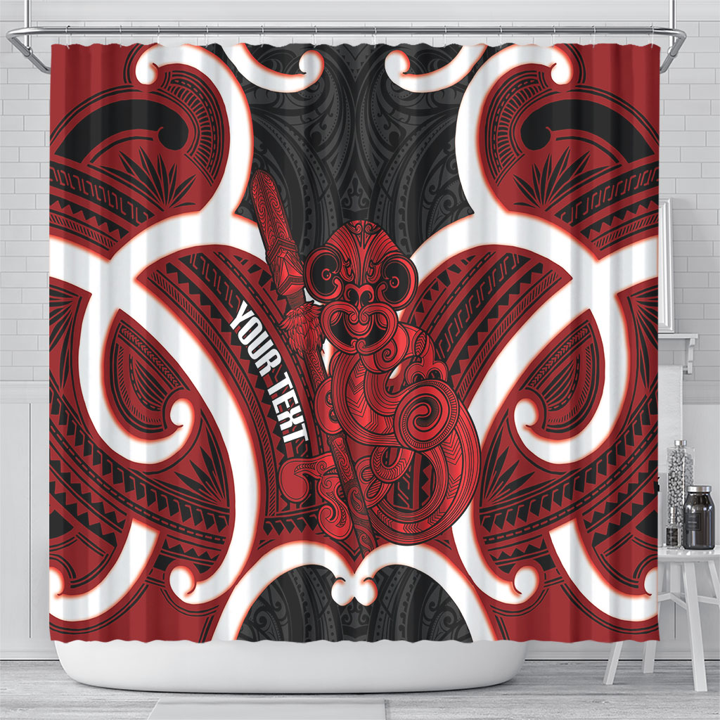 Whero Aotearoa Atua Tumatauenga Personalised Shower Curtain Maori God Of War Tiki With Taiaha