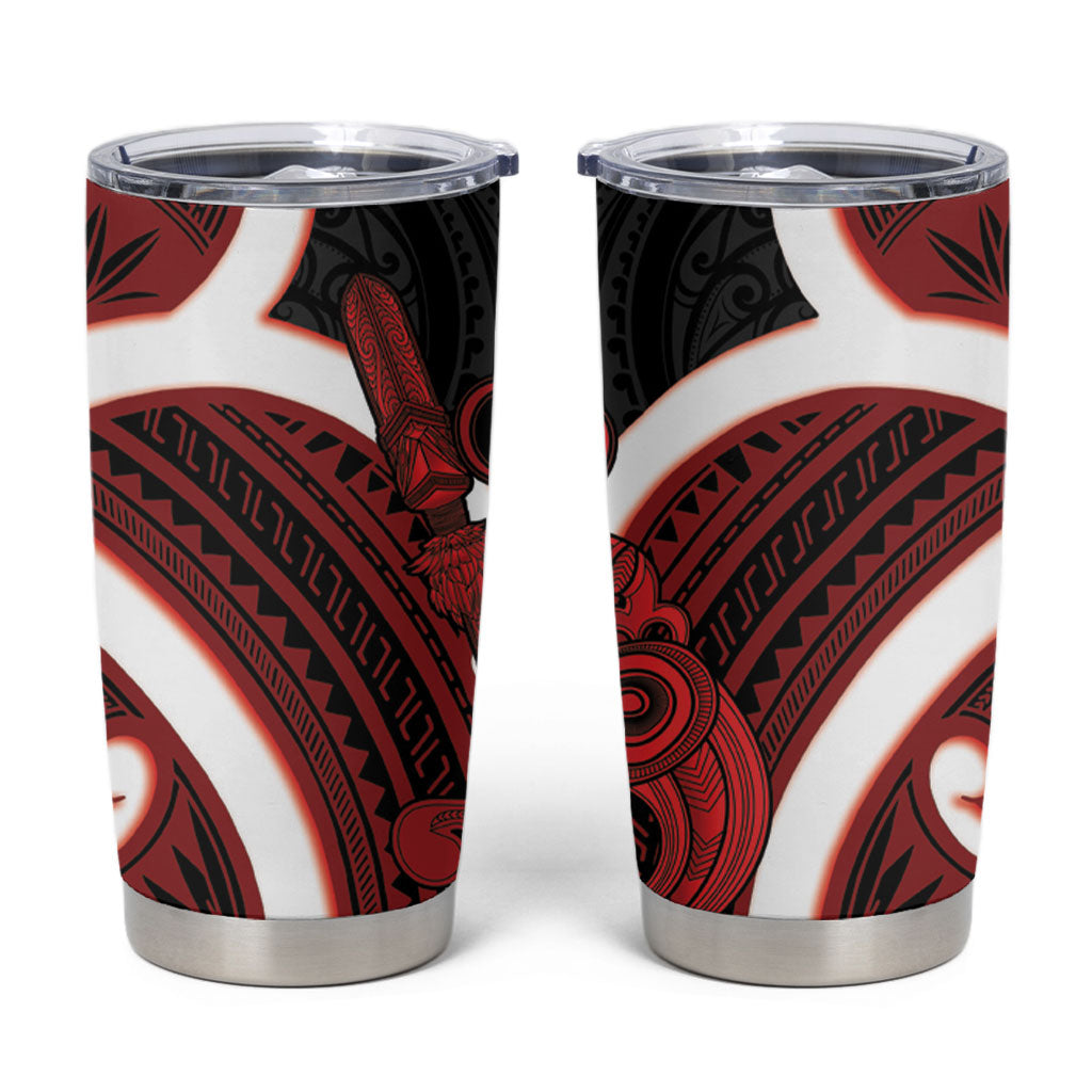Whero Aotearoa Atua Tumatauenga Tumbler Cup Maori God Of War Tiki With Taiaha LT14 Red - Polynesian Pride