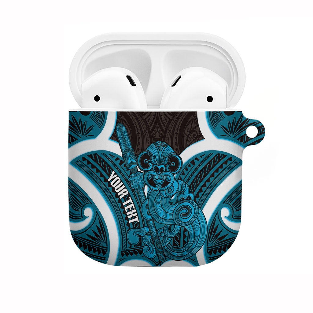 Kikorangi Aotearoa Atua Tumatauenga Personalised AirPods Case Maori God Of War Tiki With Taiaha LT14 Blue - Polynesian Pride