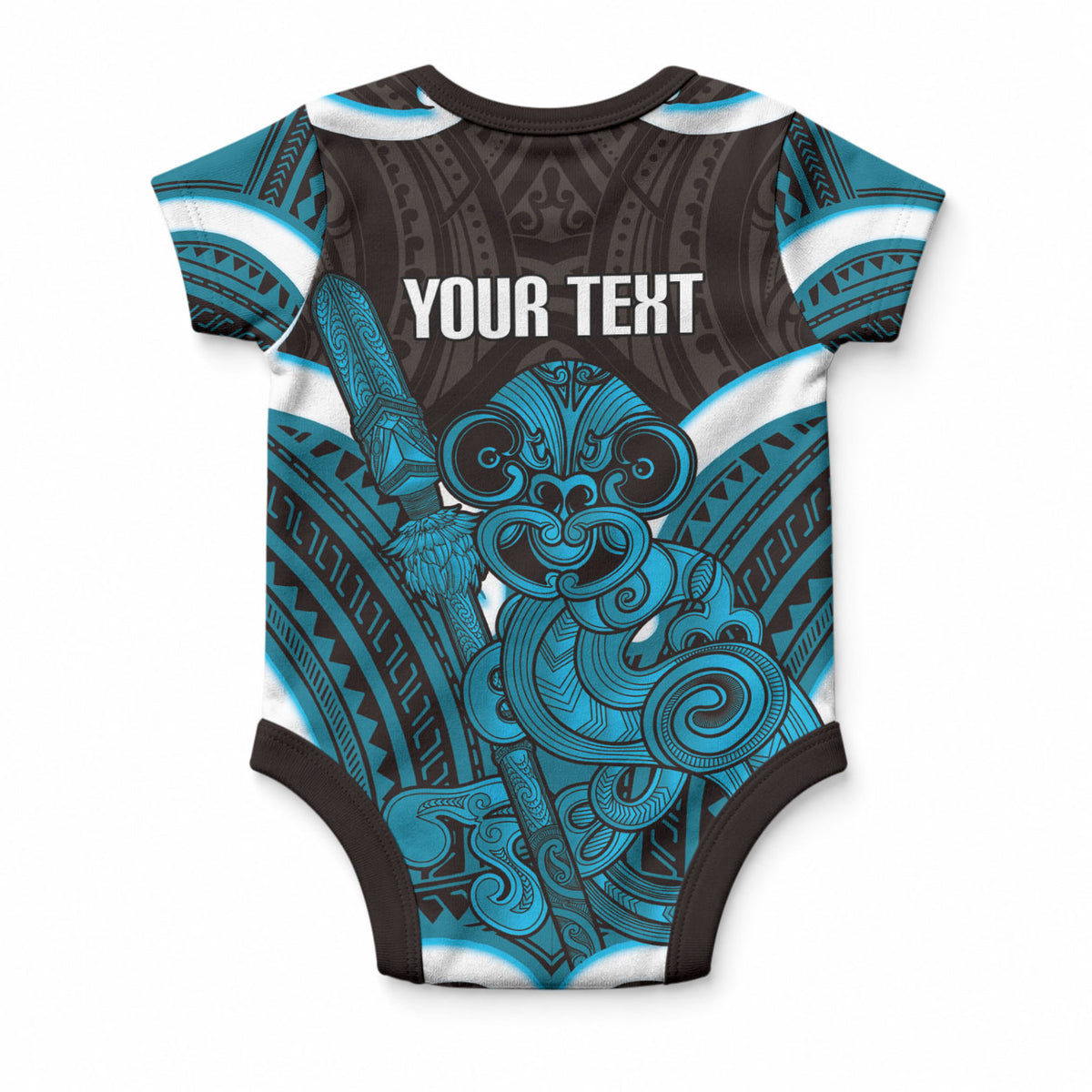 Kikorangi Aotearoa Atua Tumatauenga Personalised Baby Onesie Maori God Of War Tiki With Taiaha