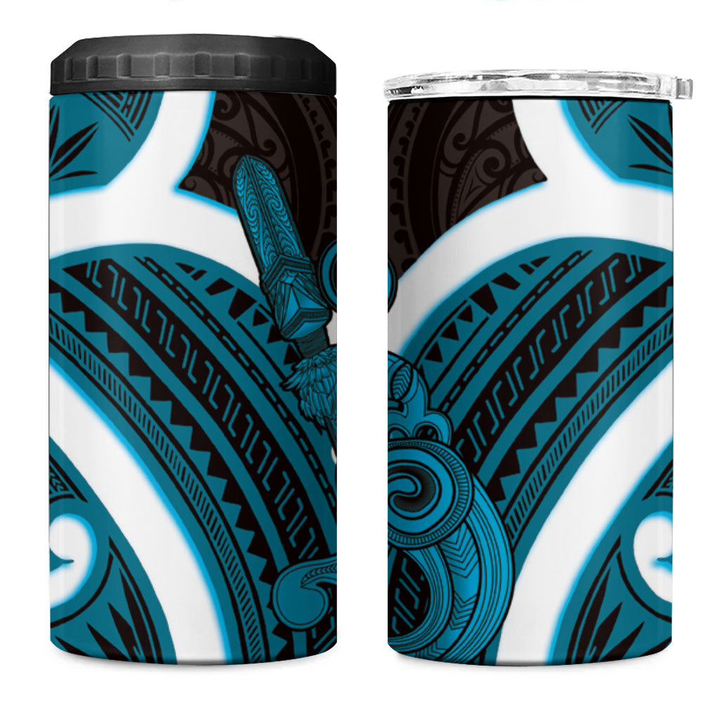 Kikorangi Aotearoa Atua Tumatauenga 4 in 1 Can Cooler Tumbler Maori God Of War Tiki With Taiaha LT14 One Size: 16 oz Blue - Polynesian Pride
