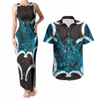 Kikorangi Aotearoa Atua Tumatauenga Personalised Couples Matching Tank Maxi Dress and Hawaiian Shirt Maori God Of War Tiki With Taiaha