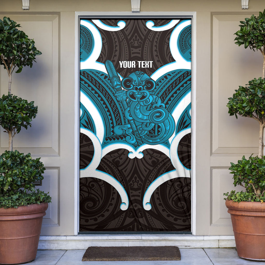 Kikorangi Aotearoa Atua Tumatauenga Personalised Door Cover Maori God Of War Tiki With Taiaha LT14 Blue - Polynesian Pride