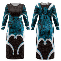 Kikorangi Aotearoa Atua Tumatauenga Personalised Family Matching Long Sleeve Bodycon Dress and Hawaiian Shirt Maori God Of War Tiki With Taiaha