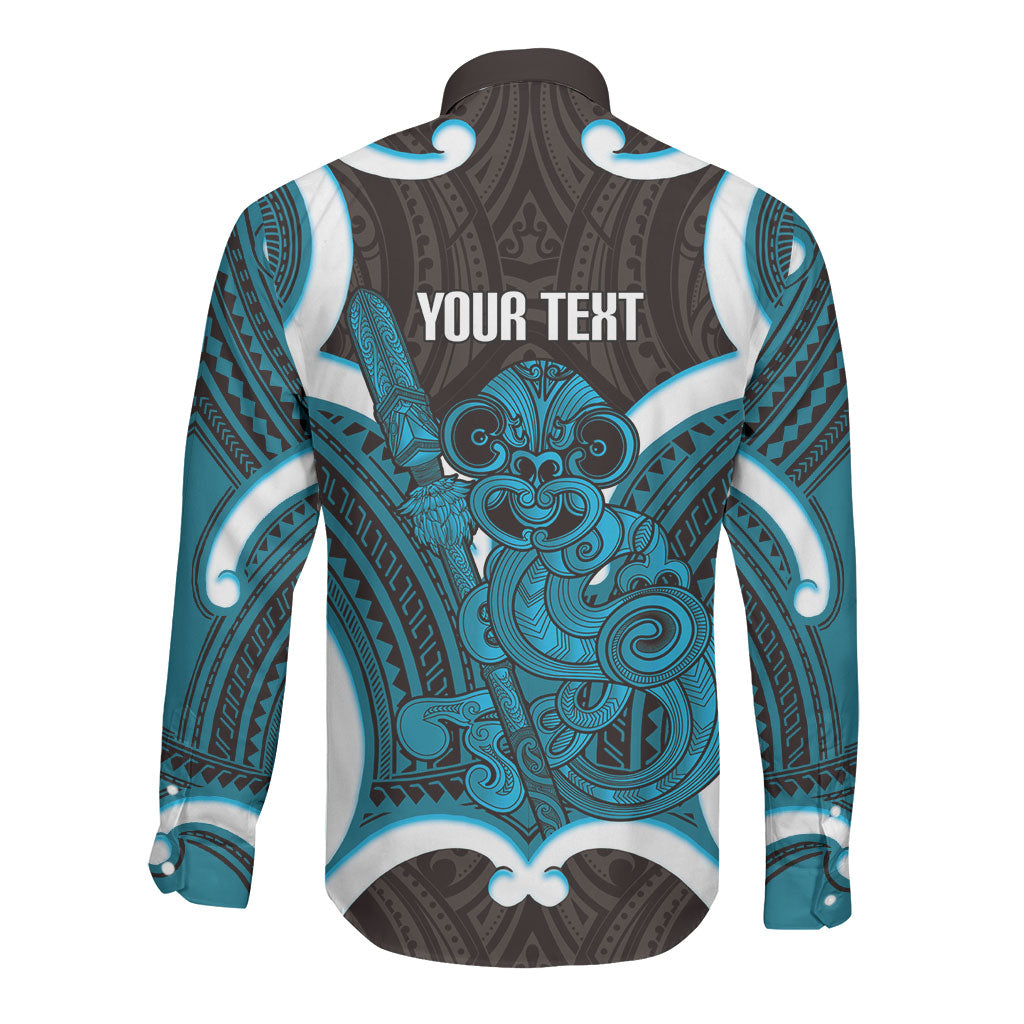 Kikorangi Aotearoa Atua Tumatauenga Personalised Long Sleeve Button Shirt Maori God Of War Tiki With Taiaha