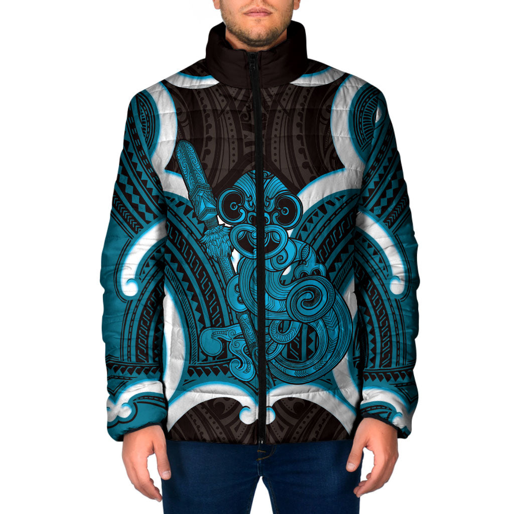 Kikorangi Aotearoa Atua Tumatauenga Personalised Padded Jacket Maori God Of War Tiki With Taiaha