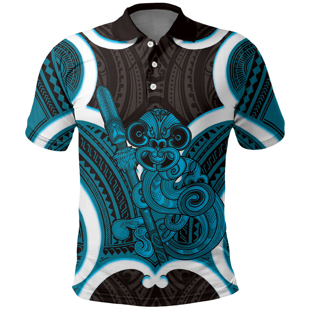 Kikorangi Aotearoa Atua Tumatauenga Personalised Polo Shirt Maori God Of War Tiki With Taiaha LT14 Blue - Polynesian Pride