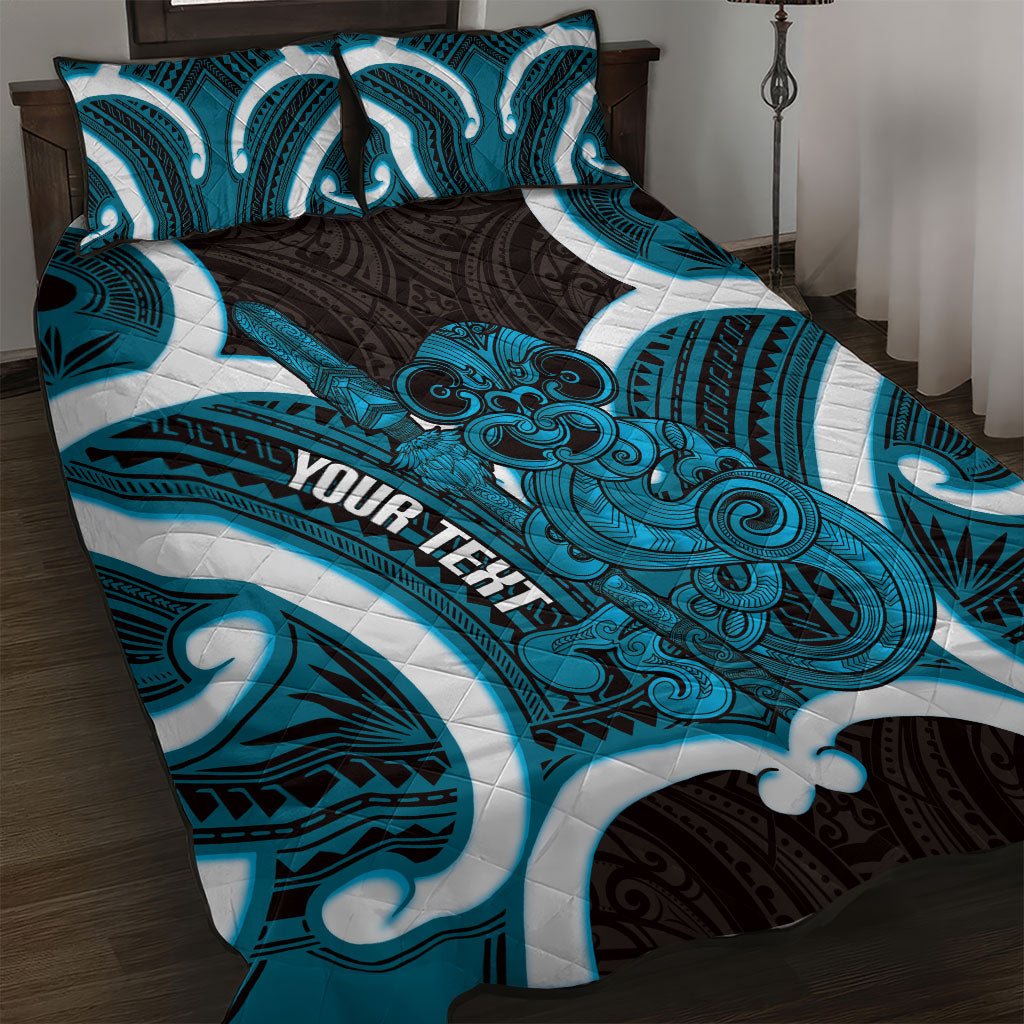 Kikorangi Aotearoa Atua Tumatauenga Personalised Quilt Bed Set Maori God Of War Tiki With Taiaha LT14 Blue - Polynesian Pride