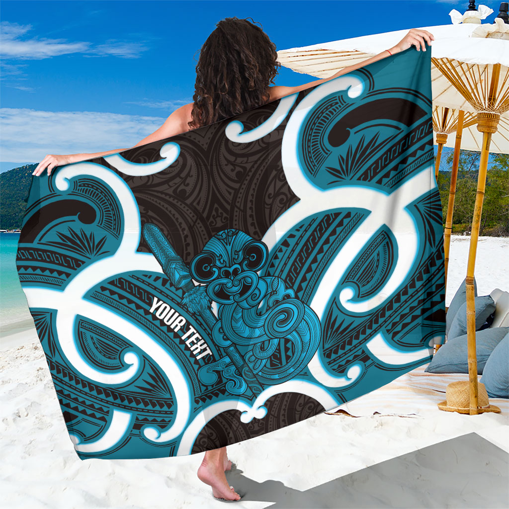 Kikorangi Aotearoa Atua Tumatauenga Personalised Sarong Maori God Of War Tiki With Taiaha LT14 One Size 44 x 66 inches Blue - Polynesian Pride