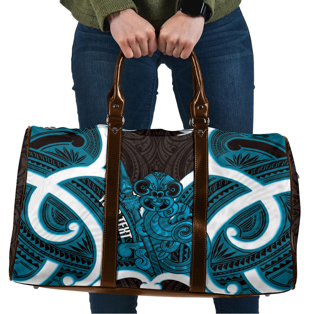 Kikorangi Aotearoa Atua Tumatauenga Personalised Travel Bag Maori God Of War Tiki With Taiaha LT14 Blue - Polynesian Pride