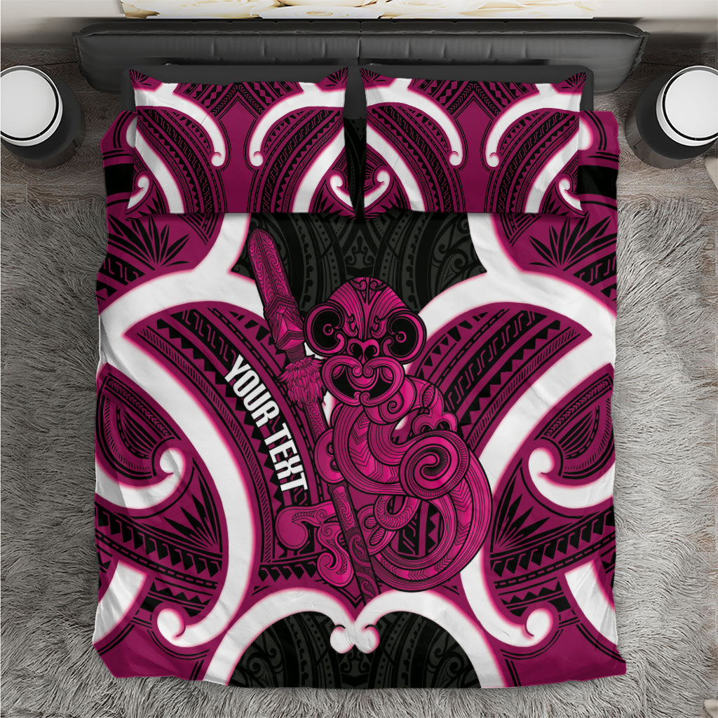 Mawhero Aotearoa Atua Tumatauenga Personalised Bedding Set Maori God Of War Tiki With Taiaha LT14 Pink - Polynesian Pride