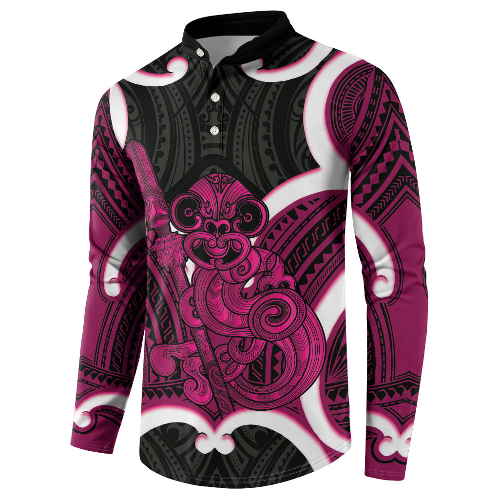 Mawhero Aotearoa Atua Tumatauenga Personalised Button Sweatshirt Maori God Of War Tiki With Taiaha