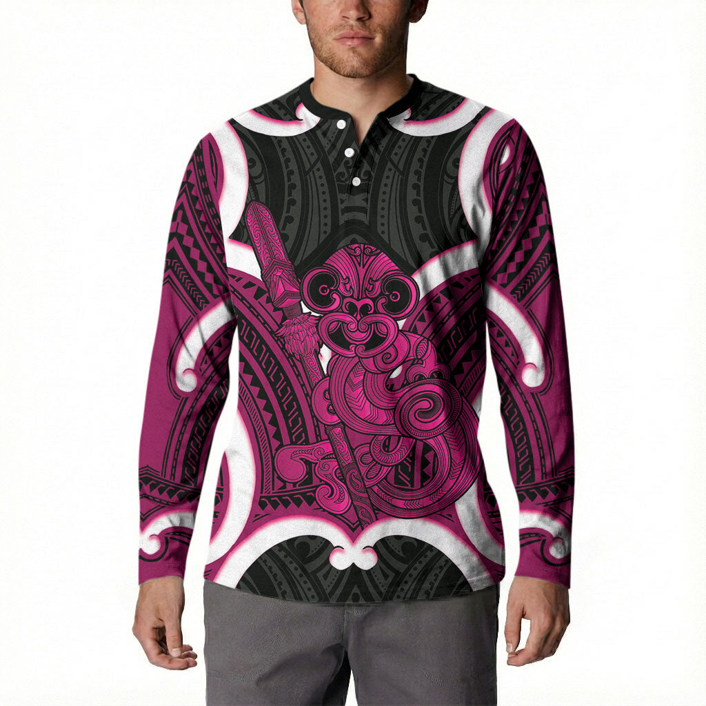 Mawhero Aotearoa Atua Tumatauenga Personalised Button Sweatshirt Maori God Of War Tiki With Taiaha