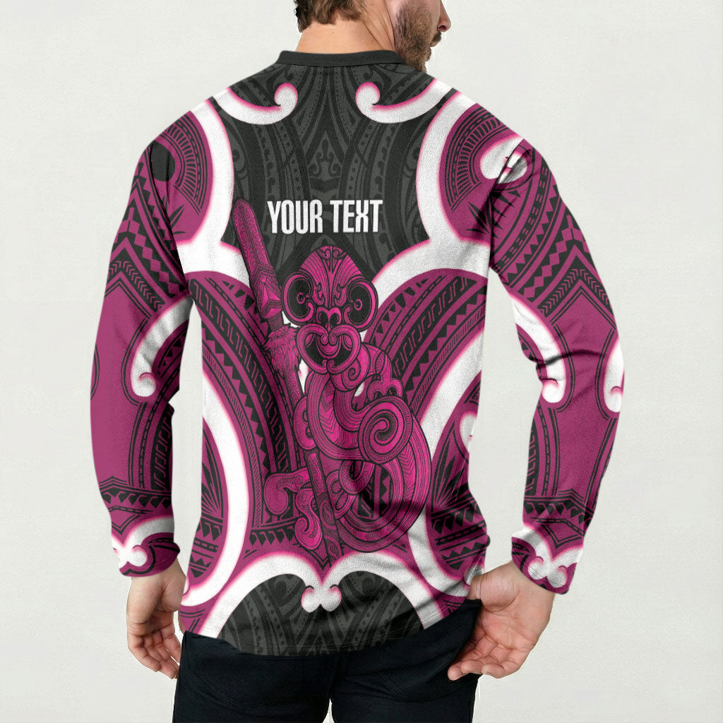 Mawhero Aotearoa Atua Tumatauenga Personalised Button Sweatshirt Maori God Of War Tiki With Taiaha