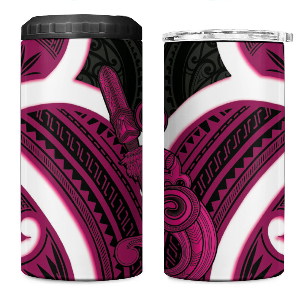 Mawhero Aotearoa Atua Tumatauenga 4 in 1 Can Cooler Tumbler Maori God Of War Tiki With Taiaha LT14 One Size: 16 oz Pink - Polynesian Pride