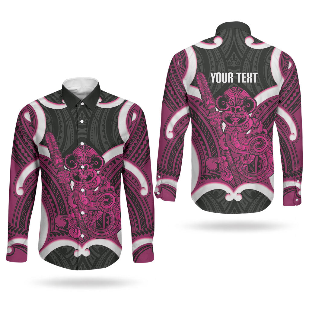 Mawhero Aotearoa Atua Tumatauenga Personalised Couples Matching Puletasi and Long Sleeve Button Shirt Maori God Of War Tiki With Taiaha