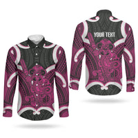 Mawhero Aotearoa Atua Tumatauenga Personalised Couples Matching Puletasi and Long Sleeve Button Shirt Maori God Of War Tiki With Taiaha