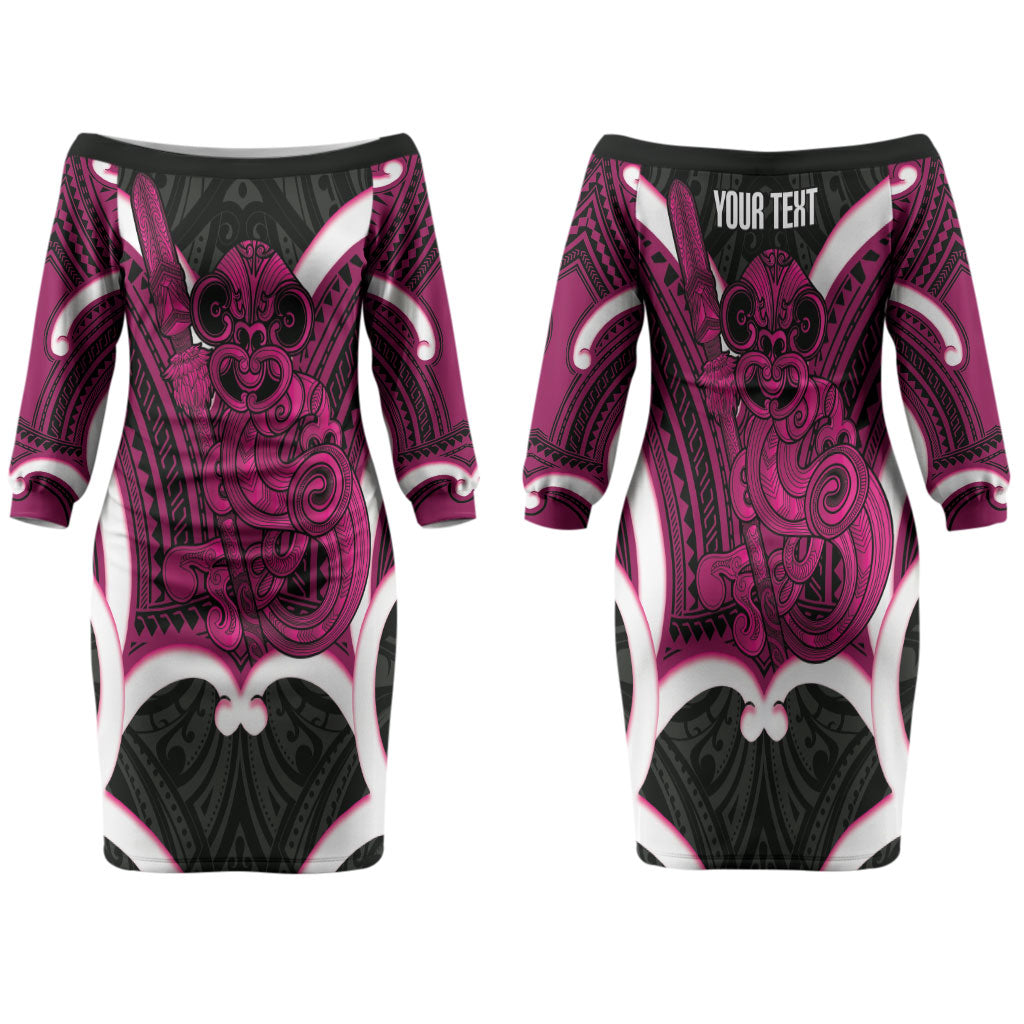 Mawhero Aotearoa Atua Tumatauenga Personalised Family Matching Off The Shoulder Long Sleeve Dress and Hawaiian Shirt Maori God Of War Tiki With Taiaha