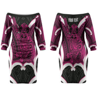 Mawhero Aotearoa Atua Tumatauenga Personalised Family Matching Off The Shoulder Long Sleeve Dress and Hawaiian Shirt Maori God Of War Tiki With Taiaha