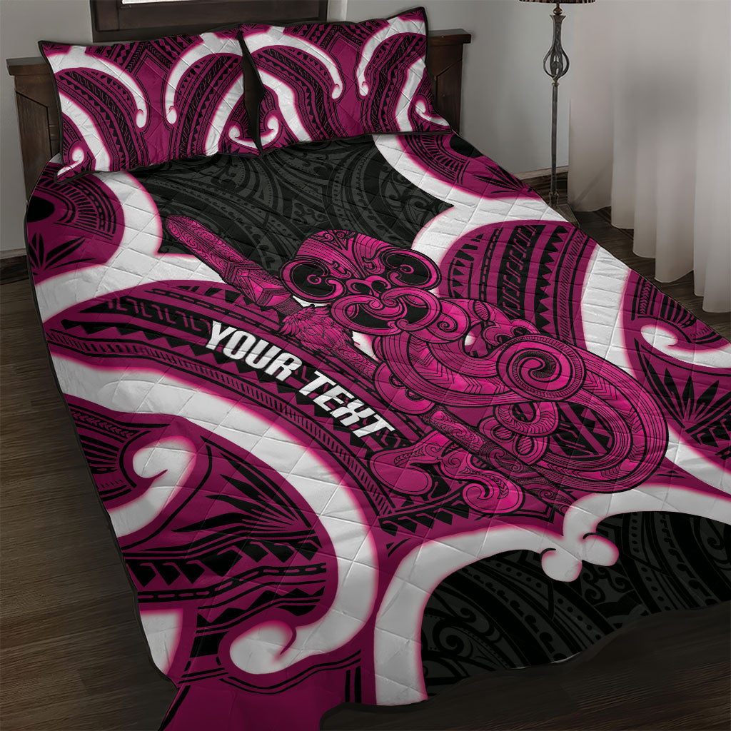 Mawhero Aotearoa Atua Tumatauenga Personalised Quilt Bed Set Maori God Of War Tiki With Taiaha LT14 Pink - Polynesian Pride