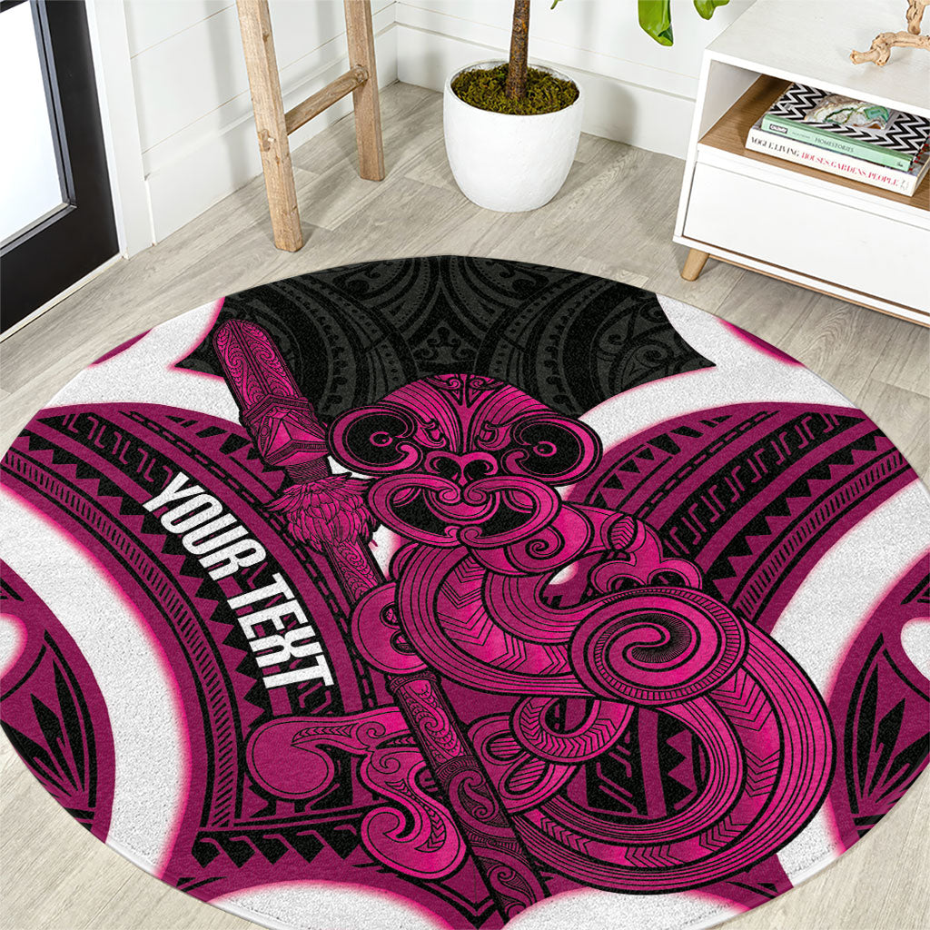 Mawhero Aotearoa Atua Tumatauenga Personalised Round Carpet Maori God Of War Tiki With Taiaha LT14 Pink - Polynesian Pride