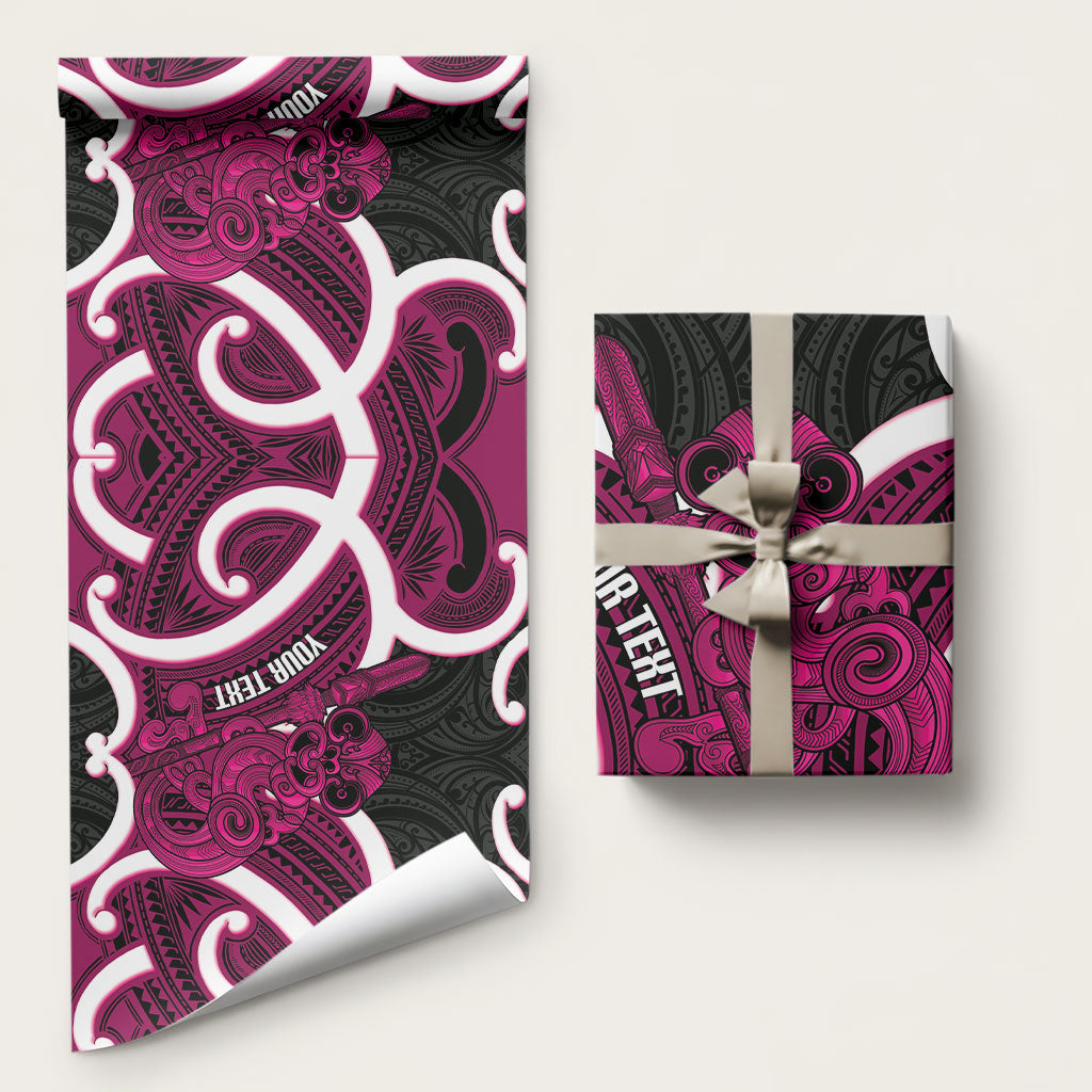Mawhero Aotearoa Atua Tumatauenga Personalised Wrapping Paper Maori God Of War Tiki With Taiaha LT14 58" × 23" Pink - Polynesian Pride