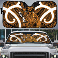 Karaka Aotearoa Atua Tumatauenga Personalised Auto Sun Shade Maori God Of War Tiki With Taiaha LT14 Orange - Polynesian Pride