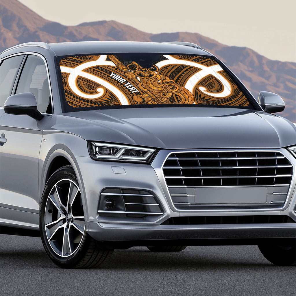Karaka Aotearoa Atua Tumatauenga Personalised Auto Sun Shade Maori God Of War Tiki With Taiaha LT14 - Polynesian Pride