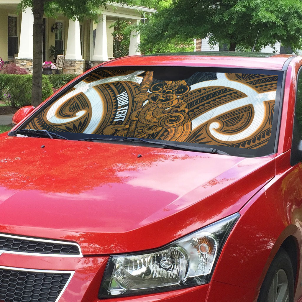 Karaka Aotearoa Atua Tumatauenga Personalised Auto Sun Shade Maori God Of War Tiki With Taiaha LT14 - Polynesian Pride