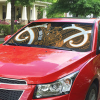 Karaka Aotearoa Atua Tumatauenga Personalised Auto Sun Shade Maori God Of War Tiki With Taiaha LT14 - Polynesian Pride