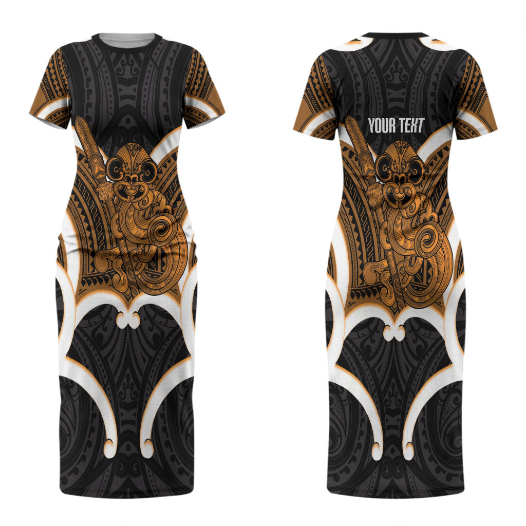 Karaka Aotearoa Atua Tumatauenga Personalised Couples Matching Short Sleeve Bodycon Dress and Hawaiian Shirt Maori God Of War Tiki With Taiaha