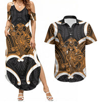 Karaka Aotearoa Atua Tumatauenga Personalised Couples Matching Summer Maxi Dress and Hawaiian Shirt Maori God Of War Tiki With Taiaha