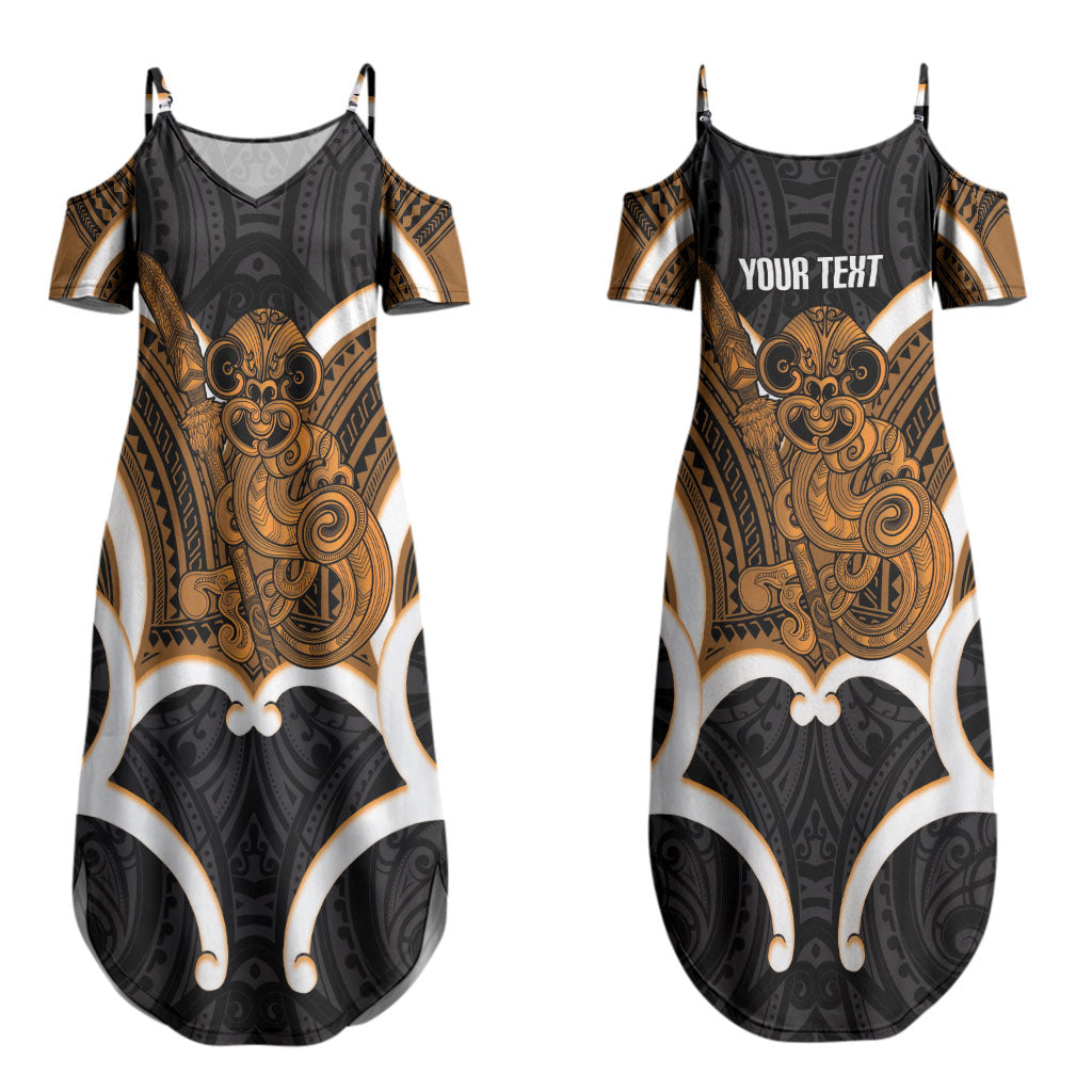 Karaka Aotearoa Atua Tumatauenga Personalised Couples Matching Summer Maxi Dress and Hawaiian Shirt Maori God Of War Tiki With Taiaha