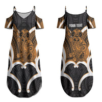 Karaka Aotearoa Atua Tumatauenga Personalised Couples Matching Summer Maxi Dress and Hawaiian Shirt Maori God Of War Tiki With Taiaha