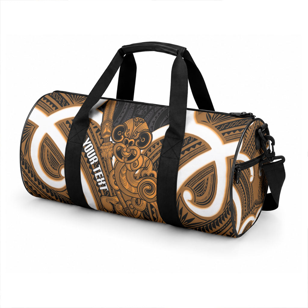 Karaka Aotearoa Atua Tumatauenga Personalised Duffle Bag Maori God Of War Tiki With Taiaha
