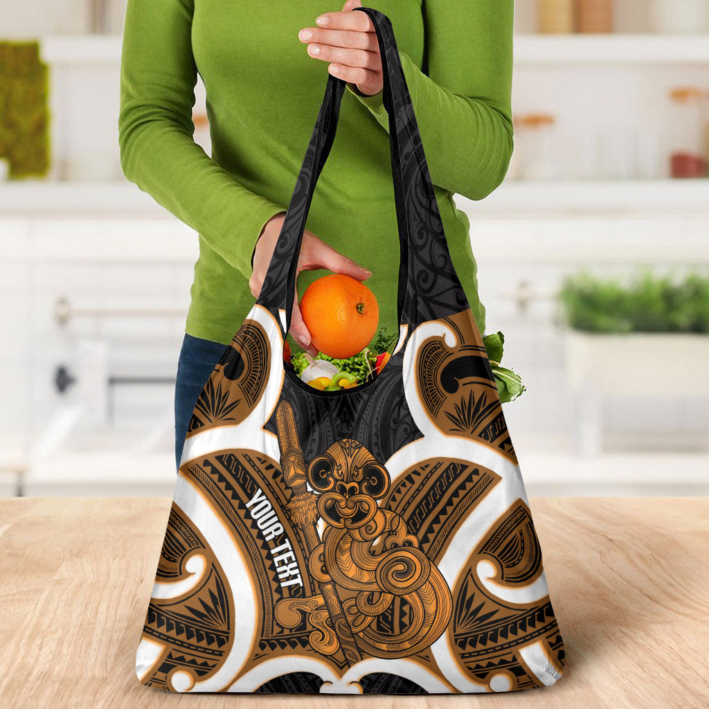 Karaka Aotearoa Atua Tumatauenga Personalised Grocery Bag Maori God Of War Tiki With Taiaha