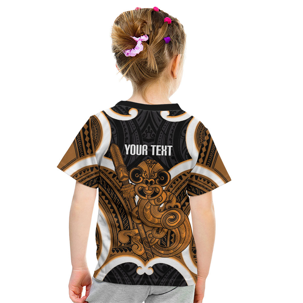 Karaka Aotearoa Atua Tumatauenga Personalised Kid T Shirt Maori God Of War Tiki With Taiaha