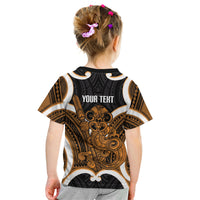 Karaka Aotearoa Atua Tumatauenga Personalised Kid T Shirt Maori God Of War Tiki With Taiaha