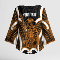 Karaka Aotearoa Atua Tumatauenga Personalised Kimono Sleeve Blouse Maori God Of War Tiki With Taiaha LT14 - Polynesian Pride
