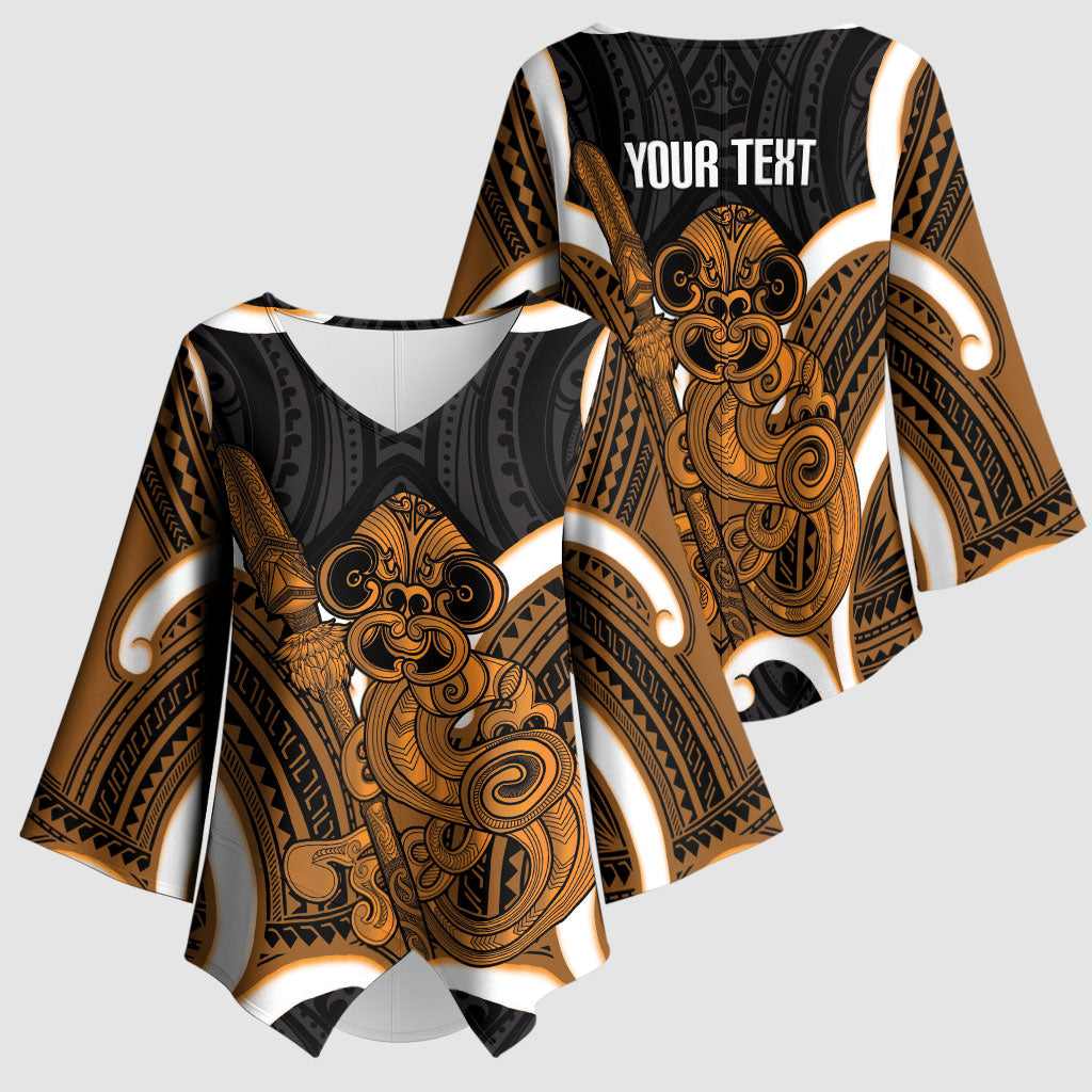 Karaka Aotearoa Atua Tumatauenga Personalised Kimono Sleeve Blouse Maori God Of War Tiki With Taiaha LT14 - Polynesian Pride