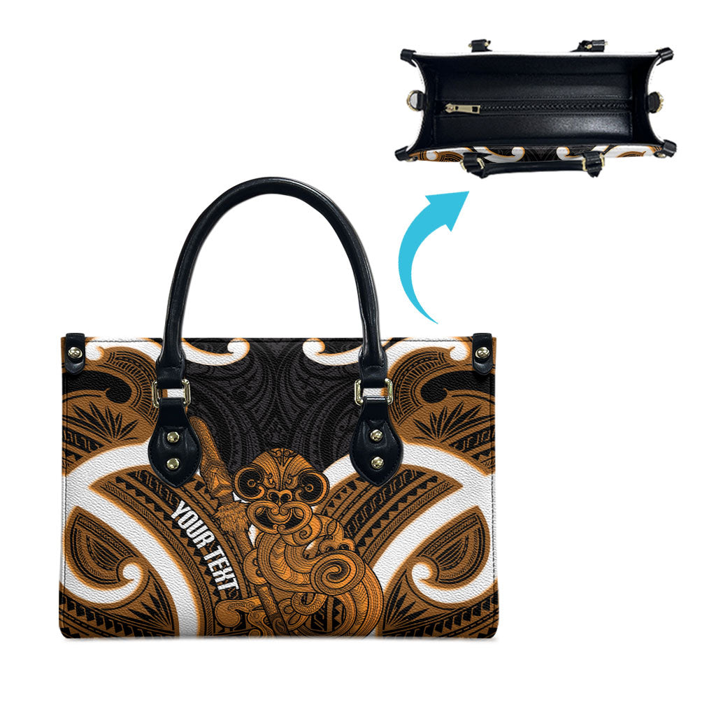 Karaka Aotearoa Atua Tumatauenga Personalised Leather Bag Maori God Of War Tiki With Taiaha LT14 - Polynesian Pride
