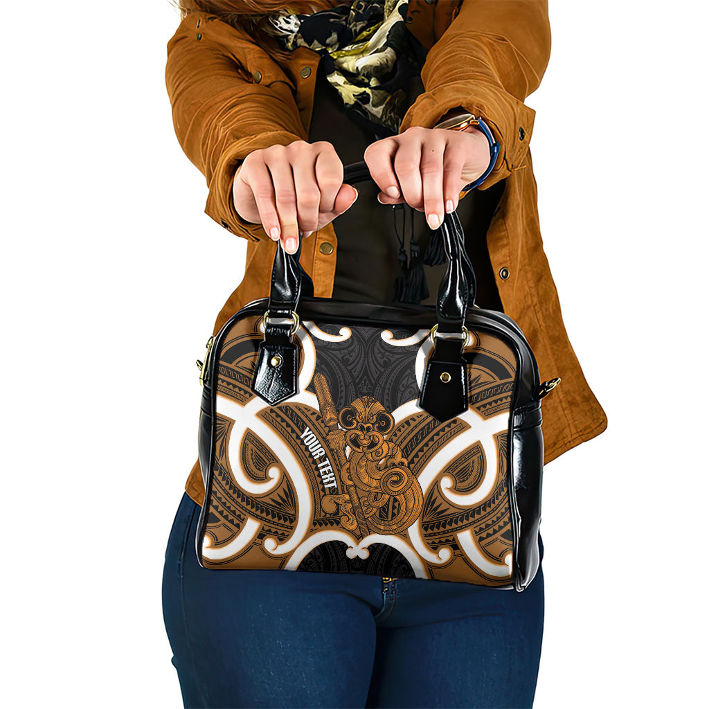 Karaka Aotearoa Atua Tumatauenga Personalised Shoulder Handbag Maori God Of War Tiki With Taiaha LT14 One Size Orange - Polynesian Pride