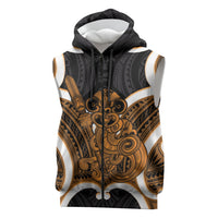 Karaka Aotearoa Atua Tumatauenga Personalised Sleeveless Zip Hoodie Maori God Of War Tiki With Taiaha LT14 Orange - Polynesian Pride