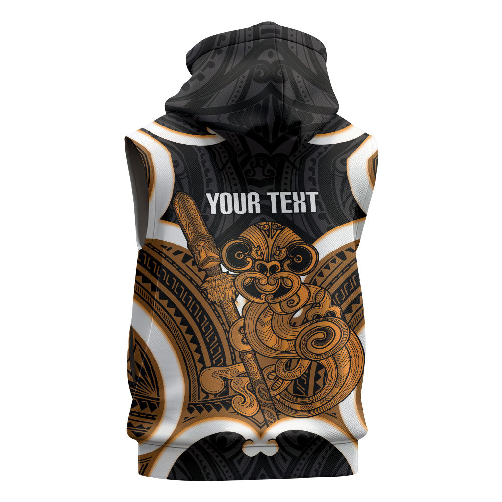 Karaka Aotearoa Atua Tumatauenga Personalised Sleeveless Zip Hoodie Maori God Of War Tiki With Taiaha LT14 - Polynesian Pride