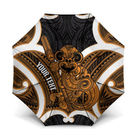 Karaka Aotearoa Atua Tumatauenga Personalised Umbrella Maori God Of War Tiki With Taiaha LT14 One Size Folded 11.42 inch Opened Diameter 37.4 inch Orange - Polynesian Pride