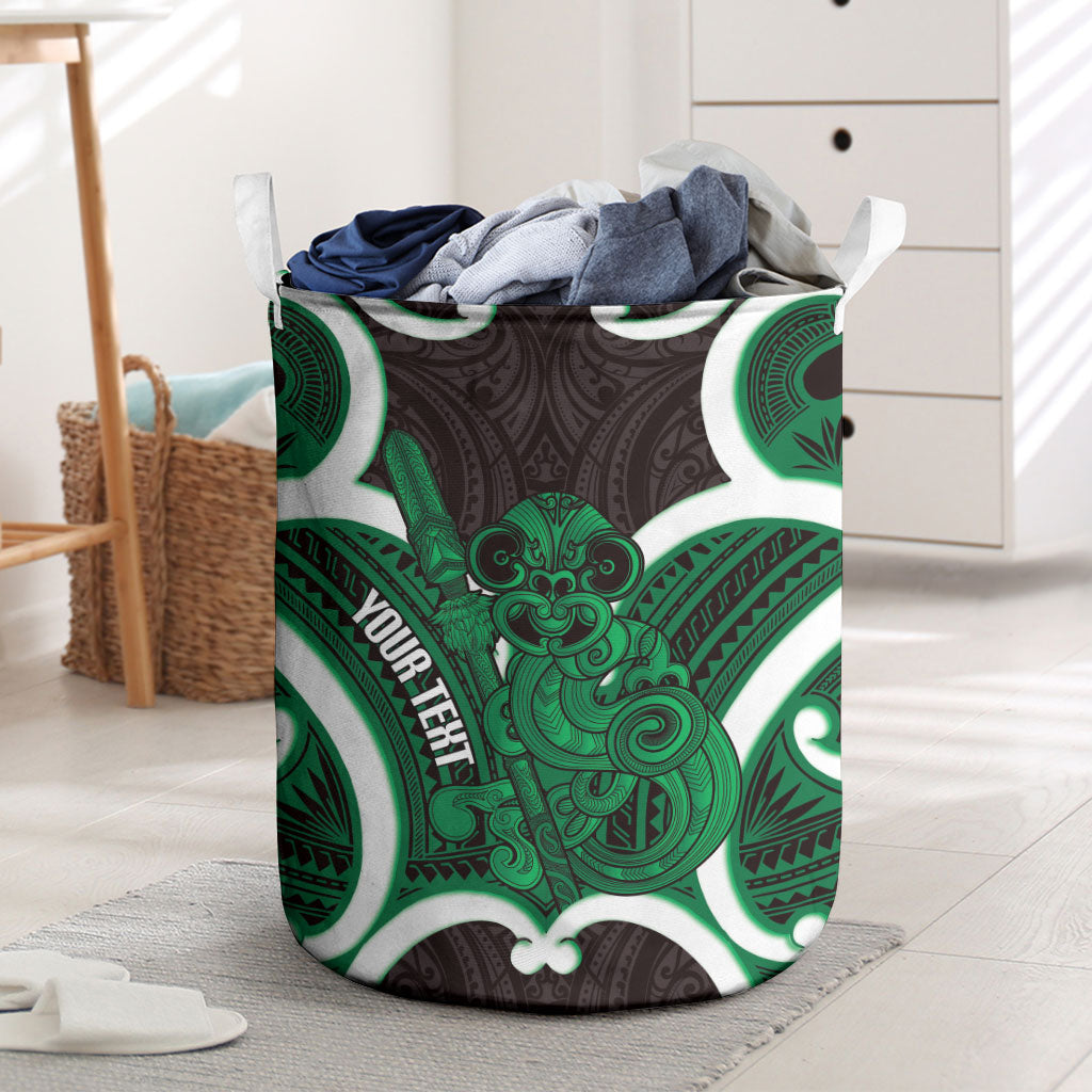 Kakariki Aotearoa Atua Tumatauenga Personalised Laundry Basket Maori God Of War Tiki With Taiaha LT14 Green - Polynesian Pride