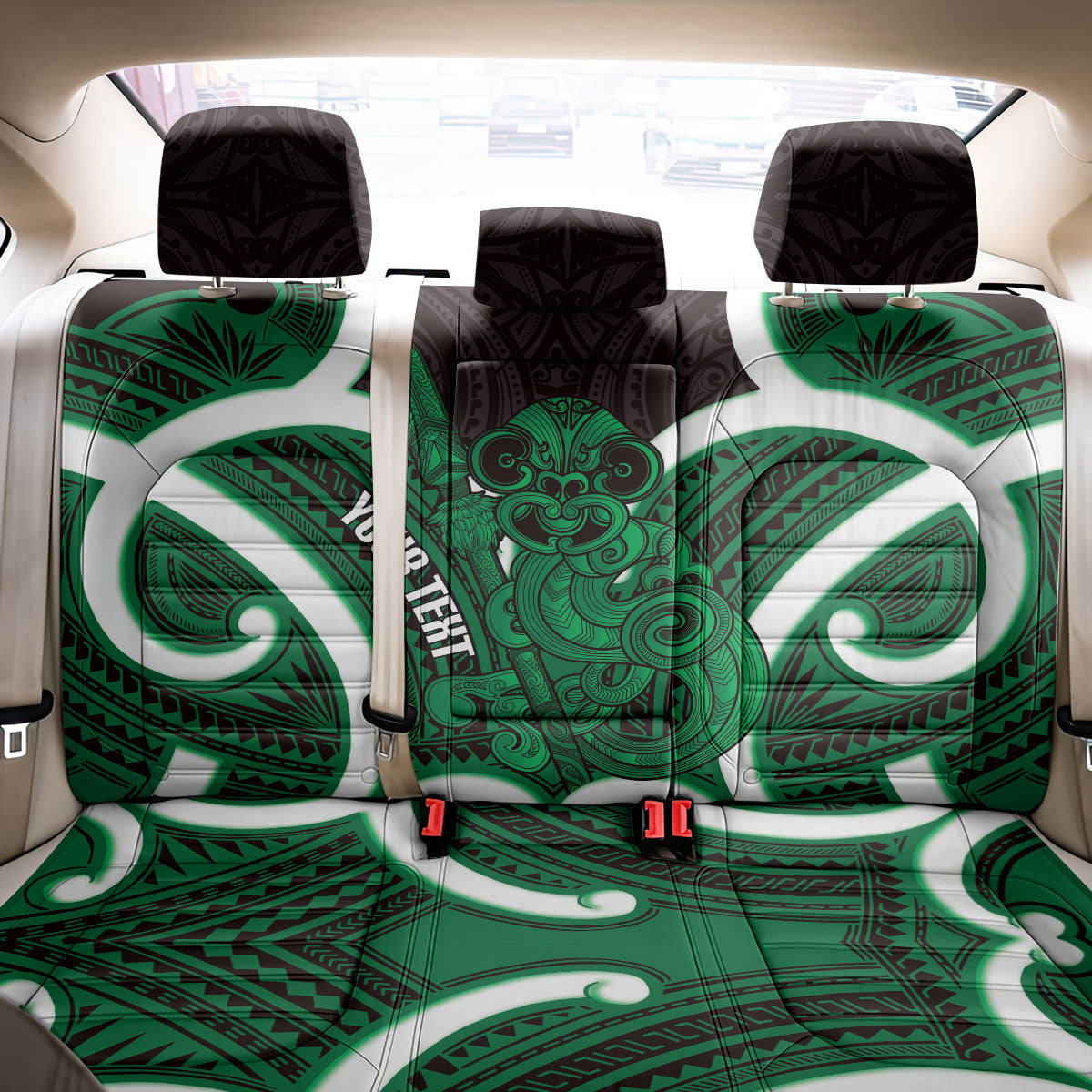 Kakariki Aotearoa Atua Tumatauenga Personalised Back Car Seat Cover Maori God Of War Tiki With Taiaha LT14 - Polynesian Pride