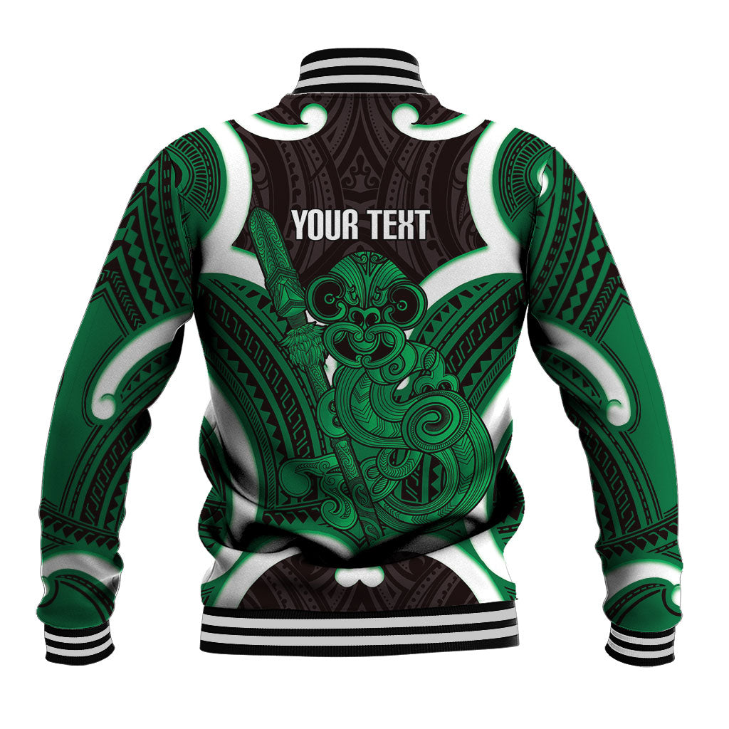 Kakariki Aotearoa Atua Tumatauenga Personalised Baseball Jacket Maori God Of War Tiki With Taiaha LT14 - Polynesian Pride